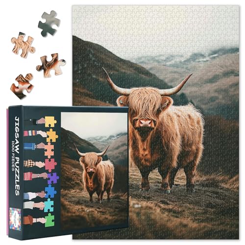 Highland Cattle Puzzles für Erwachsene 1000 Teile, Wild Highland Cattle Puzzles, Hochwertiges 1000-teiliges Puzzle für Erwachsene, anspruchsvolle Kunstwerke für die Wohnraumdekoration 20x27inch Highland Cattle Puzzles für Erwachsene 1000 Teile, Wild Highland Cattle Puzzles, Hochwertiges 1000-teiliges Puzzle für Erwachsene, anspruchsvolle Kunstwerke für die Wohnraumdekoration 20x27inch von TISHIRON