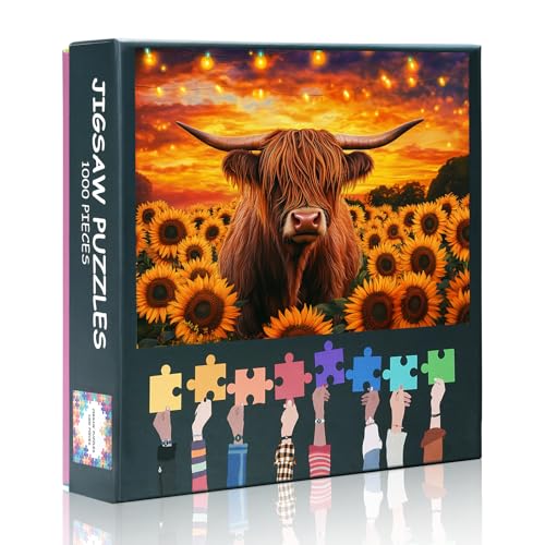 Highland Cow Puzzle für Erwachsene, 1000 Teile, Sonnenblumen-Puzzle, schwierige, herausfordernde Puzzles für Familienspielabende, lebendige florale Kunstwerke als Heimdekoration, Größe 50 x 69,8 cm Highland Cow Puzzle für Erwachsene, 1000 Teile, Sonnenblumen-Puzzle, schwierige, herausfordernde Puzzles für Familienspielabende, lebendige florale Kunstwerke als Heimdekoration, Größe 50 x 69,8 cm von TISHIRON