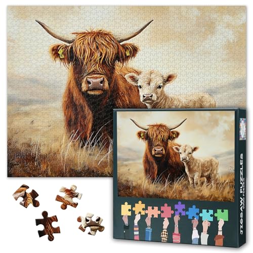 Highland Cow Puzzles für Erwachsene – herausfordernde Puzzles für Erwachsene, Tiere und Natur-Puzzle, schwierig (69,8 x 50 cm), Familienspielabend, Aktivität und moderne Wanddekoration für Zuhause von TISHIRON