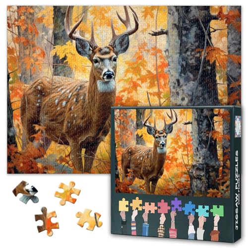 Hirsch im Wald Herausfordernde 1000 Teile Puzzle Erwachsene - 70 x 50 cm Schwierige Puzzle Tiere Kunst, Familie Lernspiele & Home Decor Geschenk von TISHIRON