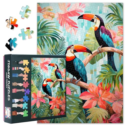 Hornschnabel Puzzle 1000 Stücke für Erwachsene Farbe Tier 1000 Stück Puzzles Lustige herausfordernde Puzzle Erwachsene und Jugendliche Familie Spielzeug Geschenke Fertige Größe: 70x50cm von TISHIRON