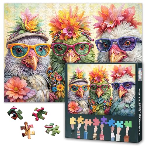 Hühnchen-Puzzle mit 1000 Teilen für Erwachsene – EIN Hühnchen mit Brille und Perlen, Hochwertiges 1000-Teile-Puzzles für Erwachsene (Tier-Puzzle) Größe des Fertigen Puzzles: 70 x 50 cm von TISHIRON