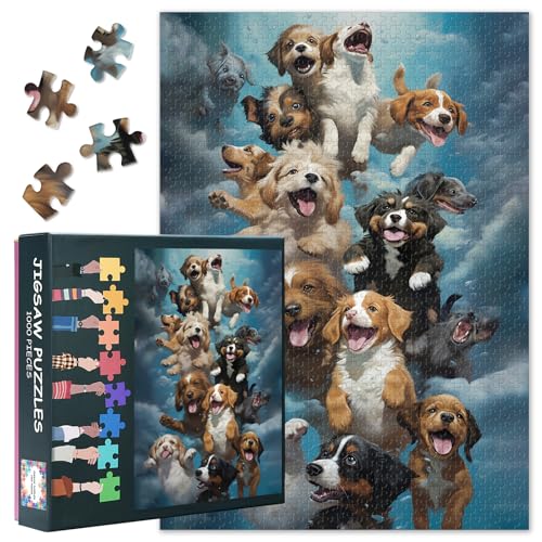 Hundewolken Puzzle 1000 Teile für Erwachsene - Fantasievolle Tierhimmel-Szene, Vibrantes Premium Puzzle 70x50 cm von TISHIRON