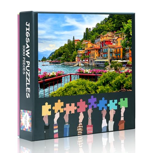 Italien Varenna Puzzle Malerische Stadt am Comer See Bilderpuzzles Schöne Sommertag Landschaft Puzzle 1000 Teile Herausfordernd für Erwachsene Modern Puzzle Basteln von TISHIRON