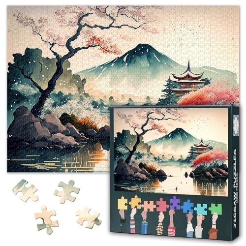 Japanische Landschaft 1000 Stück Puzzle für Erwachsene, Erwachsene Puzzle Stücke Entspannend und Spaß Aktivität Mount Fuji Herausfordernde Familie Aktivität Spiel Geschenk für Freunde 27.5"x19.6" von TISHIRON