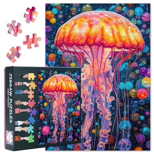 Jellyfish Art Puzzle für Erwachsene, anspruchsvolles Familien-Puzzle-Spiel (Meerestier-Thema), Geburtstagsparty, Entspannungsgeschenk für Männer und Frauen, Heimdekoration (69,8 x 50 cm) von TISHIRON