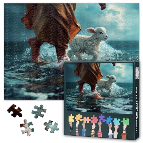 Jesus-Puzzles für Erwachsene, 1000 Teile, Das verlorene Lamm, Puzzle, Christentum, 1000 Teile, Puzzle für Erwachsene, herausforderndes Spiel, fertige Größe 50 x 70 cm von TISHIRON