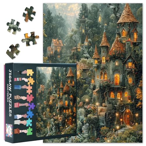 Jigsaw Puzzles Fantasie Landschaft - 1000 Teile Puzzle für Erwachsene Märchen, Waldschloss Herausfordernde Puzzles (70 x 50 cm), Familienspielabend & Heimdekoration (Magic House Serie) von TISHIRON