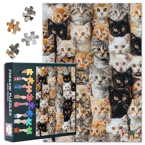 Katze Kaleidoskop Puzzle 1000 Stücke für Erwachsene Bunte Kätzchen Puzzle Herausfordernde Puzzles Geeignet für Spielnächte für Heimschlafzimmer Flur Dekoration Größe: 70x50cm von TISHIRON