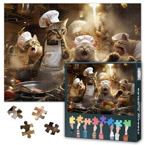 Katze Puzzles 1000 Teile, Puzzle Erwachsene, EIN Paar Katzen Köche Hüte in der Küche Kochen 1000 Teile Puzzles für Erwachsene, 70 x 50cm Puzzle Impossible Geschicklichkeitsspiel für die Ganze Familie von TISHIRON