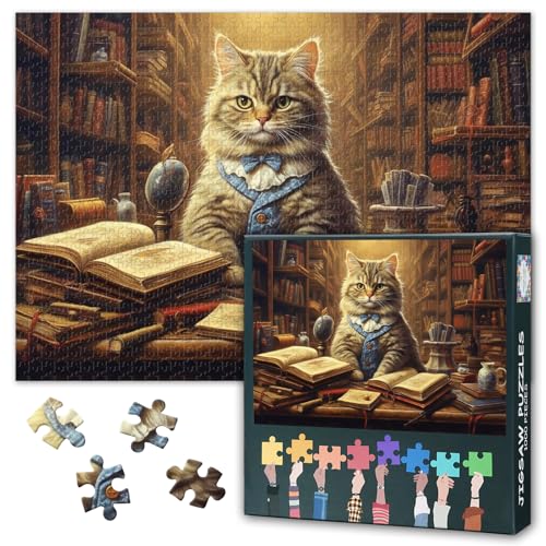 Katzenpuzzle für Erwachsene 1000 Teile Professor Cat in a Library Jigsaw Puzzles 1000 Teile Surrealistische Puzzles für Erwachsene, Impossible Puzzle, 50x70 cm Katzenpuzzle für Erwachsene 1000 Teile Professor Cat in a Library Jigsaw Puzzles 1000 Teile Surrealistische Puzzles für Erwachsene, Impossible Puzzle, 50x70 cm von TISHIRON