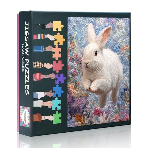 Klassische Puzzle 1000 Teile Erwachsene Kaninchen Herausfordernde Puzzles für Erwachsene, 70 x 50 cm Puzzle Spiel für Frauen Home Decoration Geburtstagsgeschenk (Floral & Animal Series) von TISHIRON