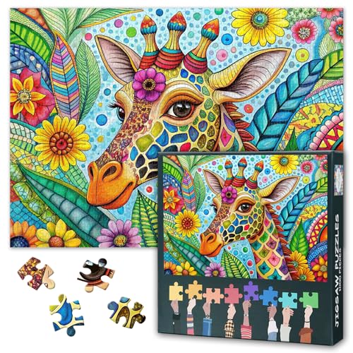 Kreative Tier 1000 Stück Puzzles Für Erwachsene Giraffe Jigsaw Puzzles Für Wand-Kunst-Hausdekoration Intelligenz Puzzle Für Erwachsene Familie Indoor-Spiele 70cmx50cm von TISHIRON