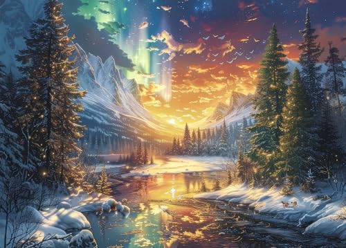 Landschaftspuzzles 1000 Teile, Fantasie-Winterlandschaft mit Nordlicht über dem Fluss Puzzle für Erwachsene 1000 Teile, Nordlicht-Puzzles, 50x70 cm Landschaftspuzzles 1000 Teile, Fantasie-Winterlandschaft mit Nordlicht über dem Fluss Puzzle für Erwachsene 1000 Teile, Nordlicht-Puzzles, 50x70 cm von TISHIRON