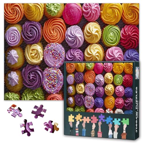 Lebhafte Auswahl an bunten Cupcakes Puzzles für Erwachsene 1000 Teile Lustige Kunstwerke Puzzles 1000 Teile Herausforderndes Familienpuzzle Geschenk – Fertige Größe Beträgt 20x27 inch von TISHIRON
