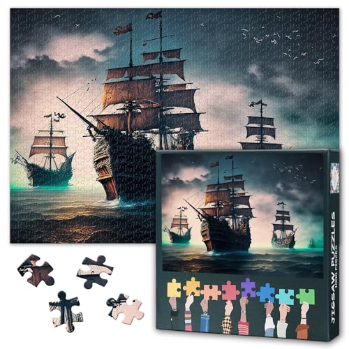 Legendäre Piraten 1000 Teile Premium Puzzle Stürmische See und Mythische Schiffe Sammler Edition 27,5x19,7 Zoll Rahmungsfähige Kunst Legendäre Piraten 1000 Teile Premium Puzzle Stürmische See und Mythische Schiffe Sammler Edition 27,5x19,7 Zoll Rahmungsfähige Kunst von TISHIRON