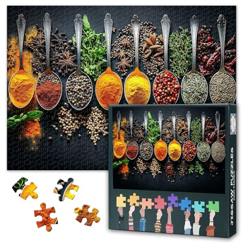 Märchenhaftes Gewürz Puzzle 1000 Teile - Spielerische Kräuter & Gewürze in Neonfarben, Premium Puzzlebrett - 27.5x19.7 Zoll von TISHIRON