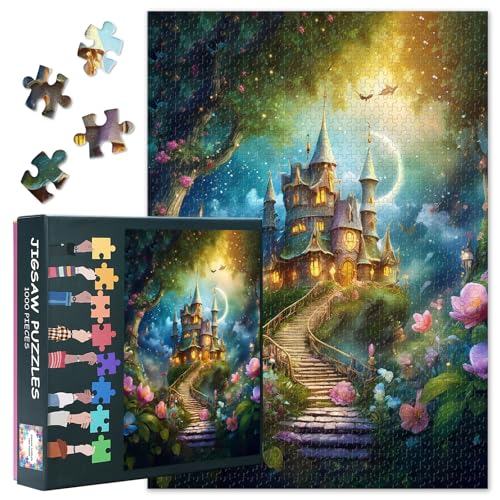 Magische Burg Jigsaw Puzzles 1000 Stücke für Erwachsene Magische Burg in der Nacht Puzzles Home Wanddekoration Herausfordernde & lebendige Detail Ideal für Puzzle-Enthusiasten Größe: 50x70cm von TISHIRON
