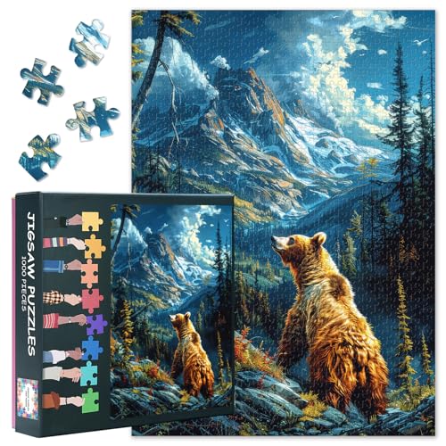 Majestätischer Braunbär Puzzle - Puzzles für Erwachsene 1000 Teile, Wildes Tier Einzigartiges Design, Bergkunst Wald Voller Vitalität, Landschaftspuzzle für Erwachsene und Familien 27.5" x 19.6" von TISHIRON