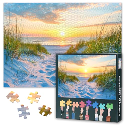 Meeres-Puzzle 1000 Teile - Sonnenuntergang an Dünenküste, Anspruchsvoll 50x70 cm Meditatives Landschaftsmotiv für Entspannungspuzzle Wanddekoration Geschenk von TISHIRON