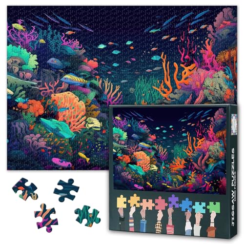 Meereslandschaftspuzzle für Erwachsene, 1000 Teile, Trippy-Unterwasserszene mit Fischschwärmen, Korallenriffen und buntem Meeresleben, Puzzle, 1000 Teile, 49,5 x 69,5 cm Meereslandschaftspuzzle für Erwachsene, 1000 Teile, Trippy-Unterwasserszene mit Fischschwärmen, Korallenriffen und buntem Meeresleben, Puzzle, 1000 Teile, 49,5 x 69,5 cm von TISHIRON