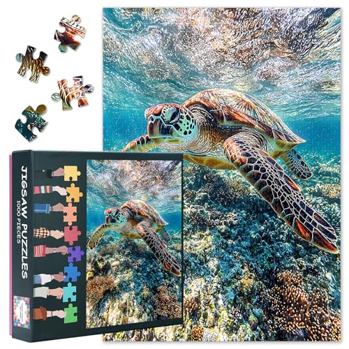 Meeresschildkröte 1000 Stück Puzzle für Erwachsene Meerestiere Puzzle 1000 Stücke Home Wand Dekoration Geeignet für Spiel Nächte Geschenke für Familie und Freunde Größe: 70x50cm von TISHIRON