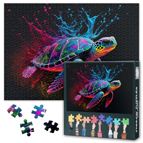 Meeresschildkröte Puzzles Erwachsene 1000 Teile, Tiere herausfordernde Puzzles für Erwachsene, 70 x 50 cm Puzzle Spiel für Frauen Home Dekoration Geburtstagsgeschenk (Bunte Serie) von TISHIRON