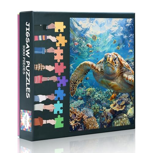 Meeresschildkröte im Ozean Puzzle für Erwachsene, 1000 Teile – lebendige Meereslebewesen Kunst mit Premium-Puzzlebrett, 1000 Teile herausfordernde Puzzles für Erwachsene – 70 x 50 cm (Unterwasserwelt) von TISHIRON
