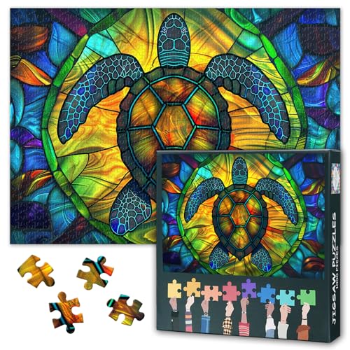 Meeresschildkröten-Puzzle für Erwachsene 1000 Teile, Glasmalerei und Bunte Meeresschildkröten 1000 Teile Puzzle, schwierige unmögliche Puzzles, 50x70 cm von TISHIRON