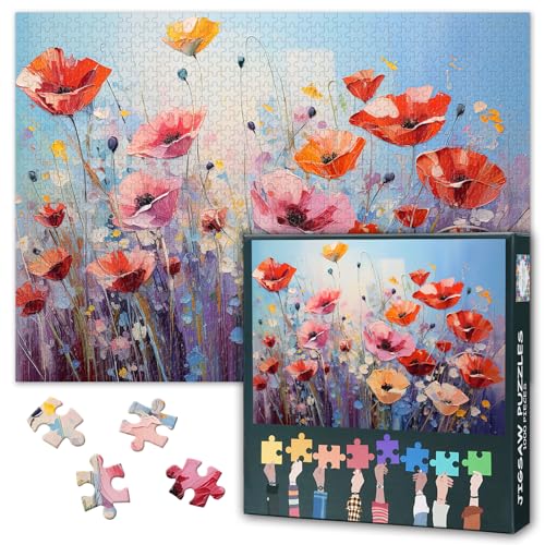 Mohnblumen-Puzzle für Erwachsene mit 1000 Teilen, Puzzles mit 1000 Teilen, schwierig und herausfordernd, blühendes Blumenmotiv, 70 x 50 cm, Spieleabend und Wohnkultur (Botanik-Serie) von TISHIRON