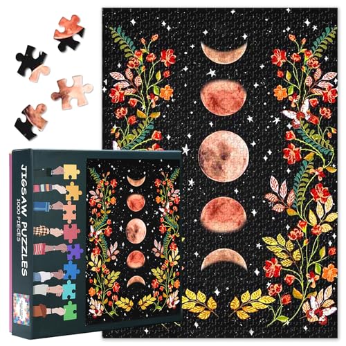 Mondgarten Puzzle 1000 Teile - Ranken & Blumen im Mondschein, 50x70 cm Vintage-Design für Entspannung, Kunstpuzzle als Wanddekoration für Zuhause von TISHIRON