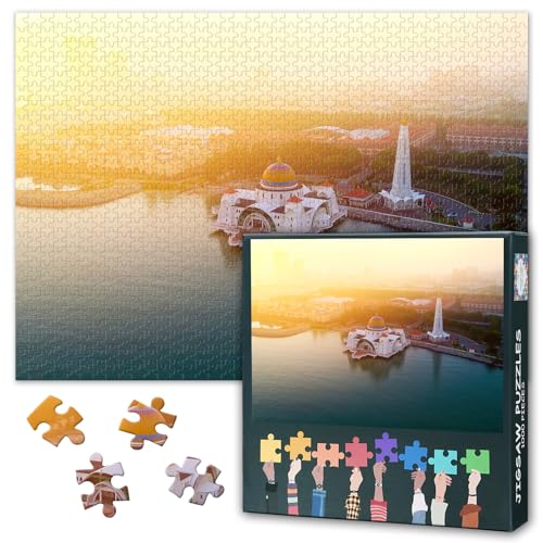 Moschee der Straße von Malacca Erwachsenen-Puzzle 1000 Blöcke, religiöse Kultur-Puzzle, Erwachsenen-Puzzle, Erwachsenen-Puzzle-Spiel oder Spielzeug, geeignet für ältere Freunde 50x70cm von TISHIRON