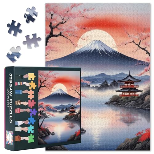 Mount Fuji Puzzle Landschaft 1000 Teile Puzzles für Erwachsene, Lernspiele Geschenke Kunstwerk Puzzle, schwierig und herausfordernd, fertige Größe ist 69,8 x 50 cm von TISHIRON