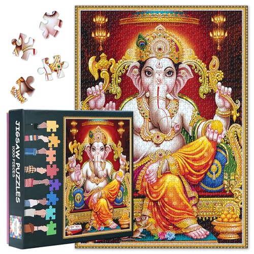 Museumqualität 1000 Teile Puzzle Ganesha Religiöse Kunst Puzzle Liebhaber Herausforderung 27,5x19,7 Zoll von TISHIRON