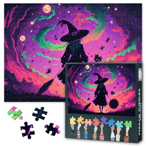 Mysterious Witch 1000 Teile Puzzle für Erwachsene, Hexenspaziergänge im Himmel mit magischen Puzzles, Fantasie-Puzzles 1000 Teile, schwierige unmögliche Herausforderungen, 19,5 x 27,5 Zoll Mysterious Witch 1000 Teile Puzzle für Erwachsene, Hexenspaziergänge im Himmel mit magischen Puzzles, Fantasie-Puzzles 1000 Teile, schwierige unmögliche Herausforderungen, 19,5 x 27,5 Zoll von TISHIRON