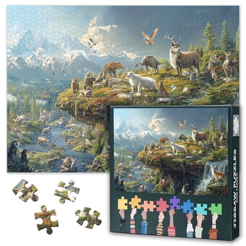 Nature's Harmony: 1000-teiliges Puzzle für Erwachsene mit Bergwasserfall, Tieren und Flora, Premium-Puzzles 1000 Teile für Geschenk und Familienspaß, fertige Puzzle-Größe ist 70 x 50 cm von TISHIRON