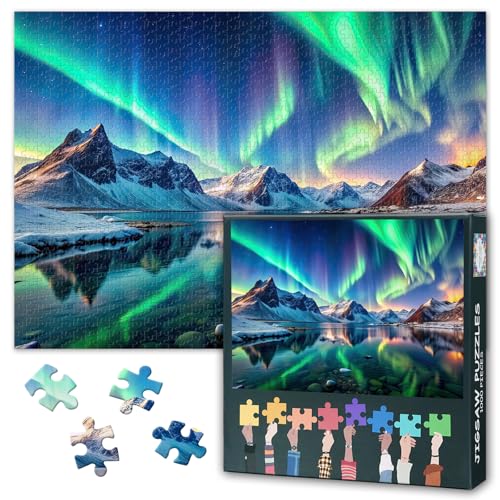 Nordlichter Puzzle 1000 Teile - Magische Polarlichter über Schneebedeckten Bergen, 50x70 cm Winterlandschaft, Anspruchsvolles Naturmotiv Nordlichter Puzzle 1000 Teile - Magische Polarlichter über Schneebedeckten Bergen, 50x70 cm Winterlandschaft, Anspruchsvolles Naturmotiv von TISHIRON