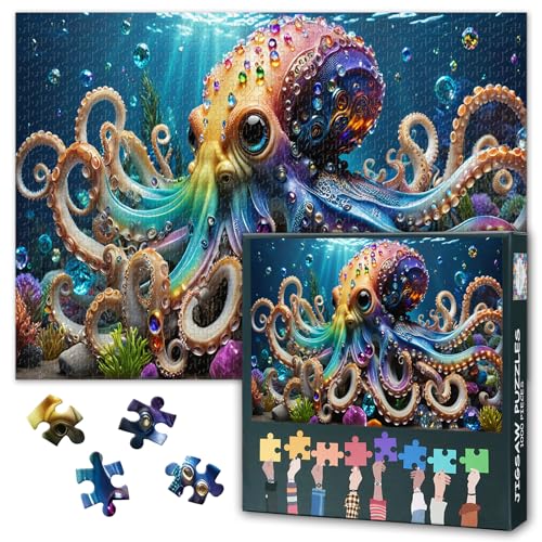 Octopus Puzzle 1000 Stücke, Jigsaw Puzzle Farbige Edelstein Octopus Puzzles, Juwel-Verkrustete Mechanische Oktopus in Korallenriff, Jedes Stück ist Einzigartig, DIY Puzzles Home Decor 27.5" x 19.6" von TISHIRON