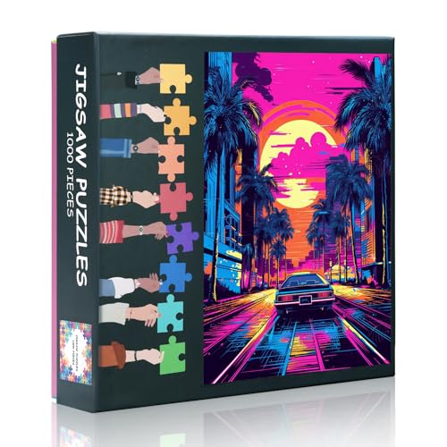 Oldtimer 1000 Teile Puzzle Erwachsene - 70 x 50 cm Sonnenuntergang herausfordernde Puzzle Automobil Kunst, Herren Spiel & Moderne Home Office Decor Geschenk von TISHIRON