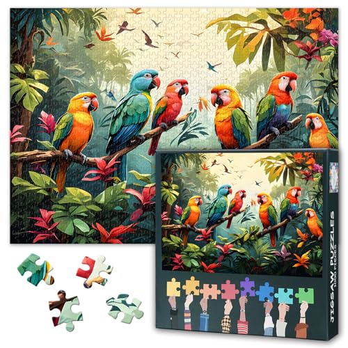 Papageien-Puzzle, 1000 Teile für Erwachsene, Dschungelpapageien-Puzzle, Familien-Herausforderungsspiel, Heimdekoration, herausfordernde und lebendige Details, ideal für Puzzle-Enthusiasten, Größe: 50 von TISHIRON