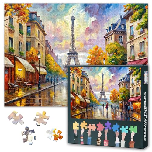Paris Straßenszene 1000 Teiliges Puzzle Landschaft Von Paris Schwieriges Puzzles Für Erwachsene Geschenke Familienfeier Eiffelturm Puzzle Kunstwerk Dekoration 50cmx70cm von TISHIRON