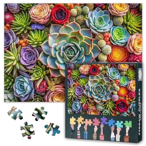 Pflanzen Puzzle 1000 Teile - Elegante Sukkulenten in Nahaufnahme, Premium-Puzzle für Erwachsene, 50x70 cm Naturmotiv für Zuhause von TISHIRON