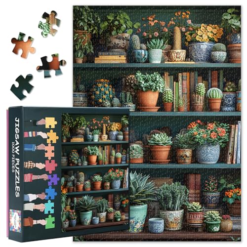 Pflanzenoase Puzzle 1000 Teile für Erwachsene - Üppige Topfpflanzen & Gartendekor | Premium Botanik Puzzle 70x50 cm von TISHIRON