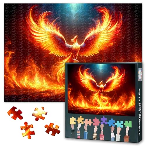 Phönix-Puzzle 1000 Teile - Detailreich Mythologische Feuervogel-Darstellung, 50x70 cm Sammlerstück für anspruchsvolle Puzzle-Fans Sammlerstück von TISHIRON