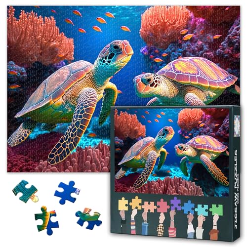 Premium 1000-Teile Puzzle - Meeresschildkröte im Korallenriff, 50x70 cm Hochwertiges Unterwasser-Motiv für Familienabende & Meeresliebhaber von TISHIRON