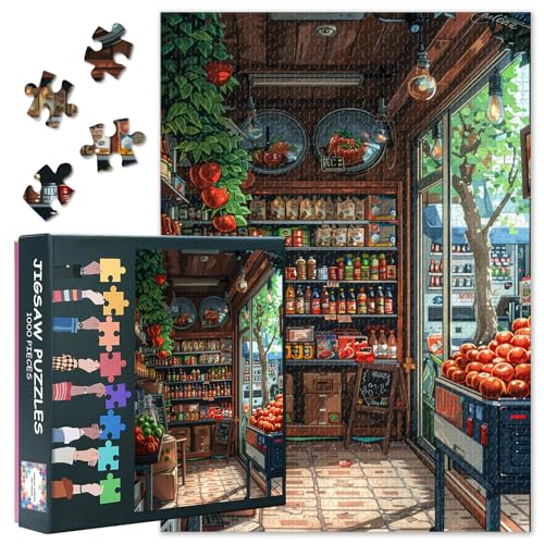 Premium-Puzzles für Erwachsene, 1000 Teile – lebendiger Street Corner Shop mit frischen Produkten und buntem Gemüse, Erwachsenen-Puzzle, 1000 Teile (69,8 x 50 cm) von TISHIRON