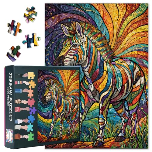 Psychedelisches Zebra Puzzle 1000 Teile Erwachsene - Multifarbene Kunst, Premium Puzzle mit Robustem Karton (70x50 cm) von TISHIRON