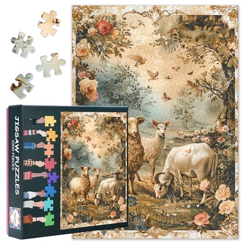 Puzzle, 1000 Teile, Weidetiere, Erwachsenen-Puzzle, Schaf-Puzzle, 1000 Teile für Erwachsene, herausforderndes Spiel, fertige Größe 50 x 70 cm von TISHIRON