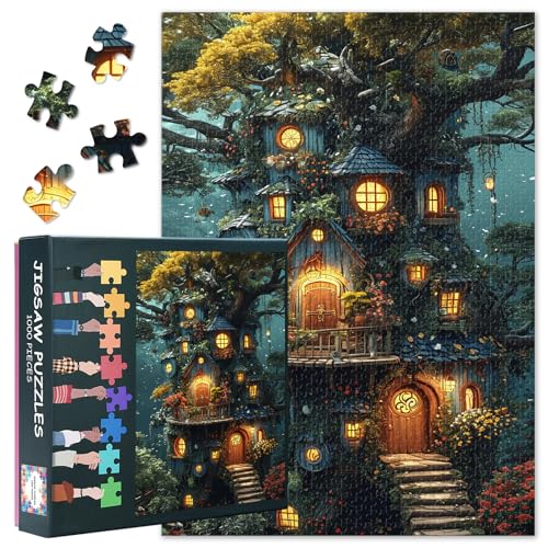 Puzzle 1000 Teile - Enchanted Fantasy Tree House Art, 70 x 50 cm Difficult 1000-teiliges Puzzles für Erwachsene Magical Geschenk für Familie Männer Frauen von TISHIRON