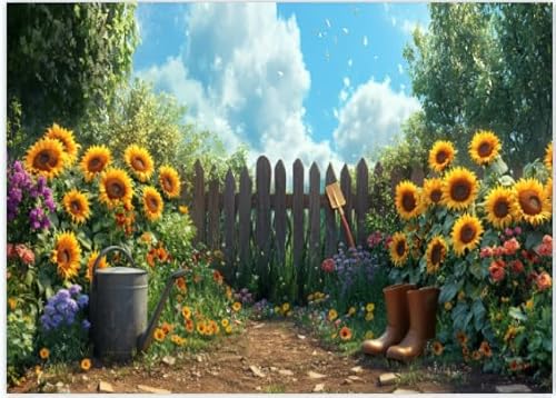 Puzzle 1000 Teile Erwachsene, Gartenweg 1000 Teiles Puzzle für Erwachsene Sonnenblumen Wildblumen Holzzaun Geschicklichkeitsspiel für die ganze Familie Fertige Größe 50x70cm von TISHIRON